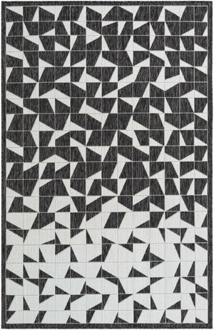 Black and White 5' 3 x 8' Outdoor Modern Rectangle Area Rug Weather Resistant for Patio, Deck, Terrace, Balcony, Porch 100% Polypropylene Modern Outside Carpet for Sale at Rug Engine