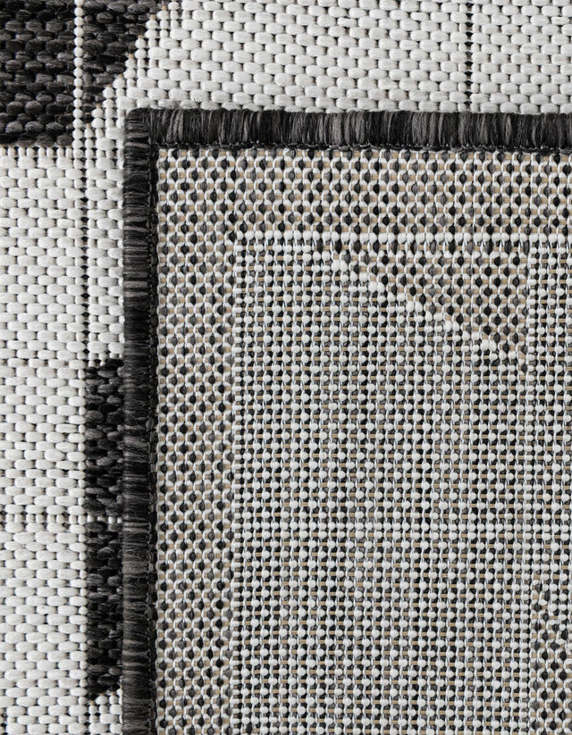 Black and White 2' 7 x 12' Outdoor Modern Runner Area Rug Weather Resistant for Patio, Deck, Terrace, Balcony, Porch 100% Polypropylene Modern Outside Carpet for Sale at Rug Engine