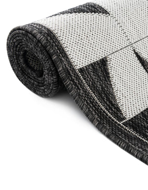 Black and White 2' x 5' 3 Outdoor Modern Runner Area Rug Weather Resistant for Patio, Deck, Terrace, Balcony, Porch 100% Polypropylene Modern Outside Carpet for Sale at Rug Engine
