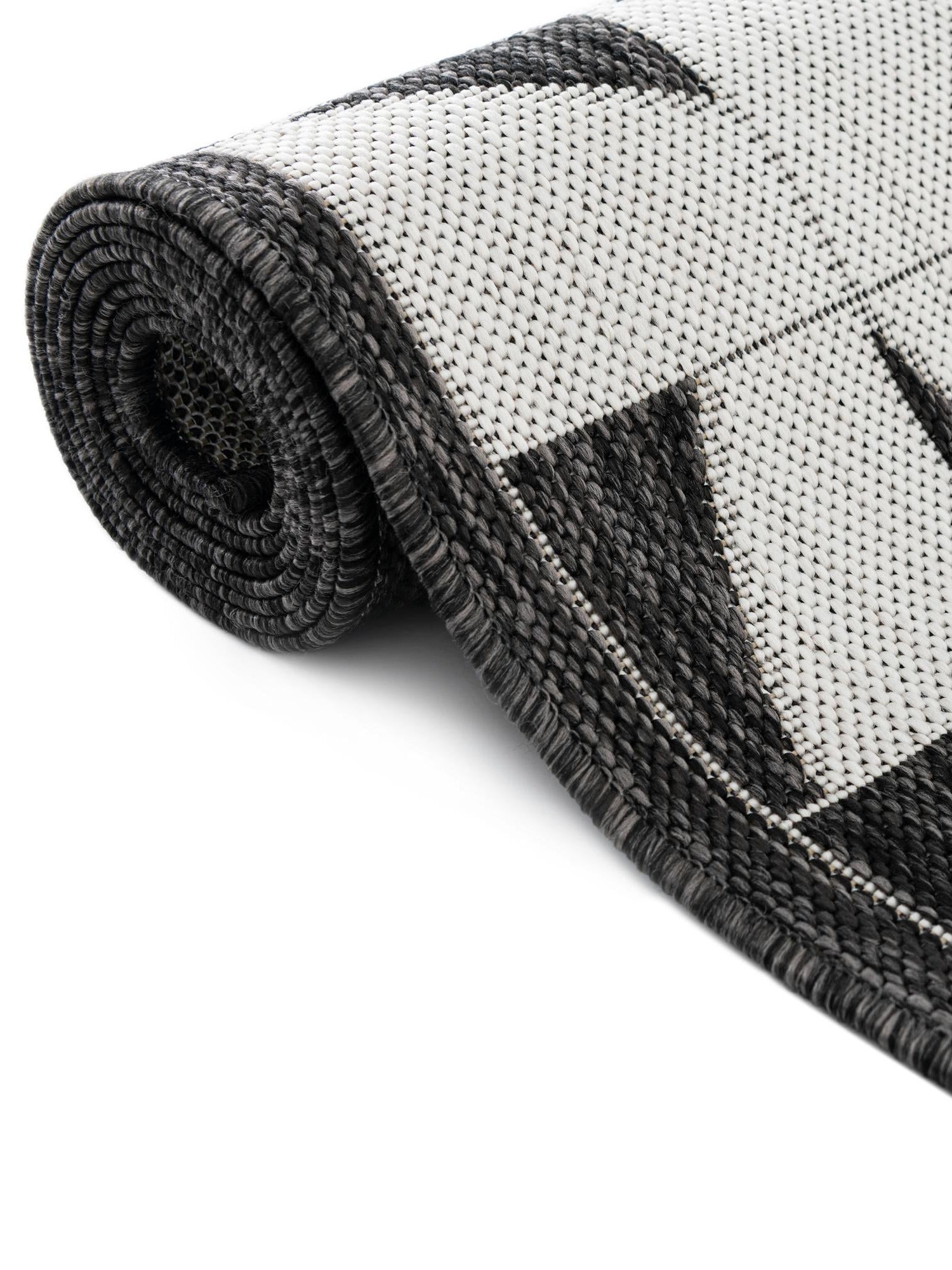 Black and White 2' x 6' 1 Outdoor Modern Runner Area Rug Weather Resistant for Patio, Deck, Terrace, Balcony, Porch 100% Polypropylene Modern Outside Carpet for Sale at Rug Engine