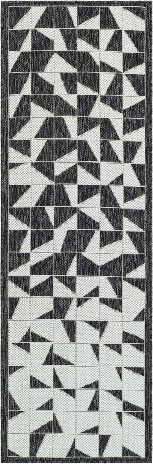 Black and White 2' x 6' 1 Outdoor Modern Runner Area Rug Weather Resistant for Patio, Deck, Terrace, Balcony, Porch 100% Polypropylene Modern Outside Carpet for Sale at Rug Engine