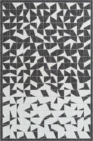 Black and White 6' 1 x 9' Outdoor Modern Rectangle Area Rug Weather Resistant for Patio, Deck, Terrace, Balcony, Porch 100% Polypropylene Modern Outside Carpet for Sale at Rug Engine