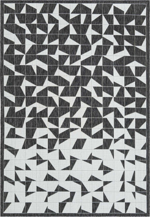 Black and White 7' 1 x 10' Outdoor Modern Rectangle Area Rug Weather Resistant for Patio, Deck, Terrace, Balcony, Porch 100% Polypropylene Modern Outside Carpet for Sale at Rug Engine