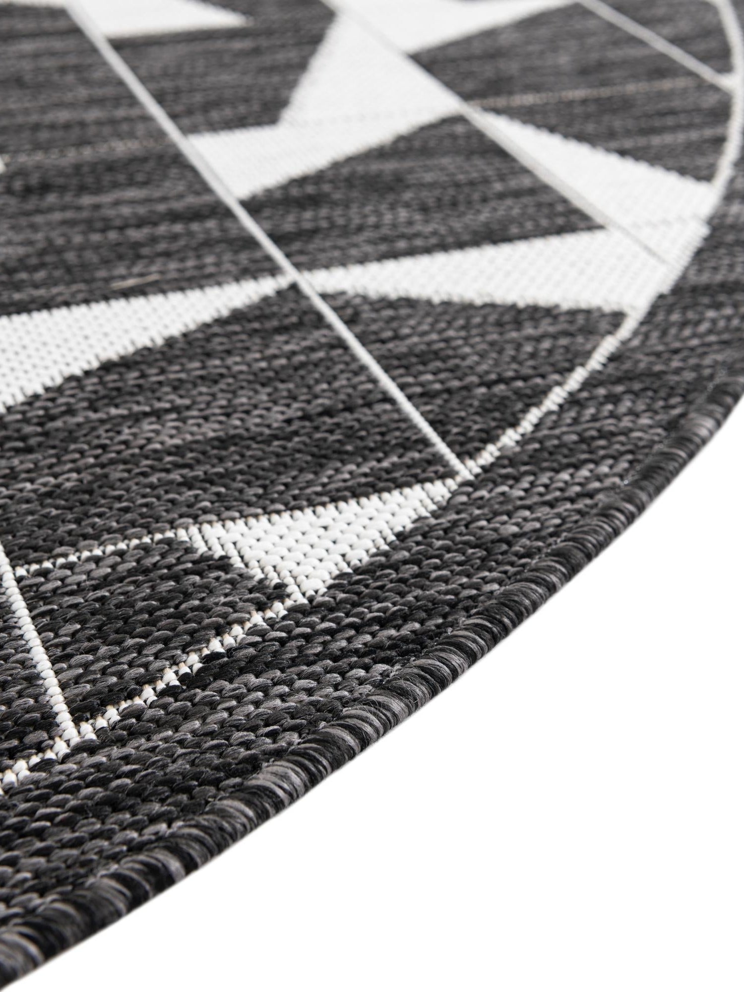 Black and White 12' x 12' Outdoor Modern Round Area Rug Weather Resistant for Patio, Deck, Terrace, Balcony, Porch 100% Polypropylene Modern Outside Carpet for Sale at Rug Engine