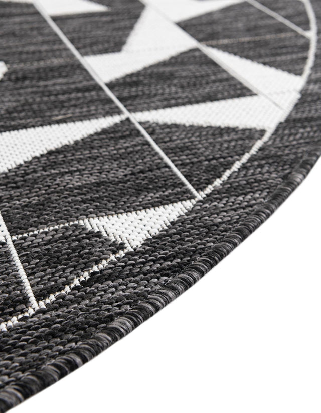 Black and White 12' x 12' Outdoor Modern Round Area Rug Weather Resistant for Patio, Deck, Terrace, Balcony, Porch 100% Polypropylene Modern Outside Carpet for Sale at Rug Engine