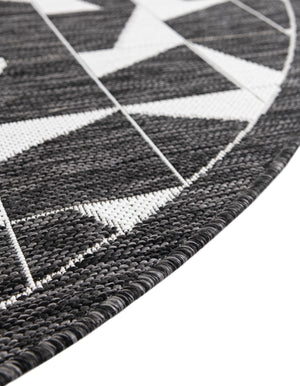 Black and White 6' 1 x 6' 1 Outdoor Modern Round Area Rug Weather Resistant for Patio, Deck, Terrace, Balcony, Porch 100% Polypropylene Modern Outside Carpet for Sale at Rug Engine
