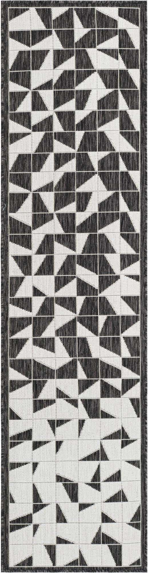 Black and White 2' x 8' Outdoor Modern Runner Area Rug Weather Resistant for Patio, Deck, Terrace, Balcony, Porch 100% Polypropylene Modern Outside Carpet for Sale at Rug Engine