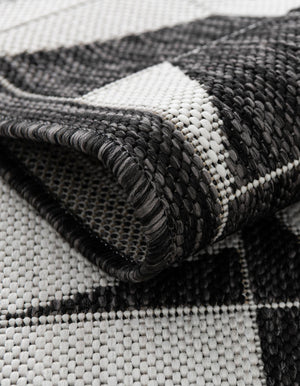 Black and White 12' x 12' Outdoor Modern Square Area Rug Weather Resistant for Patio, Deck, Terrace, Balcony, Porch 100% Polypropylene Modern Outside Carpet for Sale at Rug Engine
