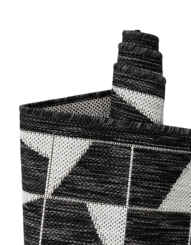 Black and White 12' x 12' Outdoor Modern Square Area Rug Weather Resistant for Patio, Deck, Terrace, Balcony, Porch 100% Polypropylene Modern Outside Carpet for Sale at Rug Engine