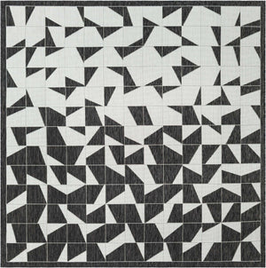 Black and White 7' 10 x 7' 10 Outdoor Modern Square Area Rug Weather Resistant for Patio, Deck, Terrace, Balcony, Porch 100% Polypropylene Modern Outside Carpet for Sale at Rug Engine