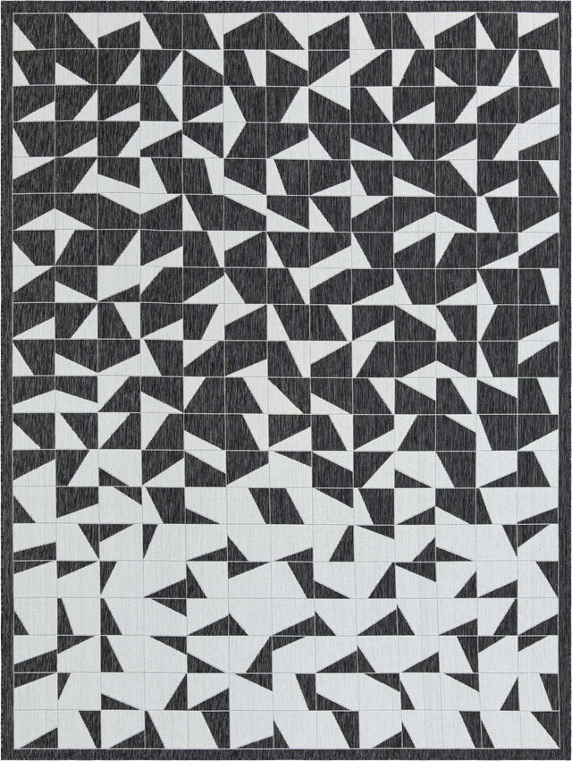 Black and White 9' x 12' Outdoor Modern Rectangle Area Rug Weather Resistant for Patio, Deck, Terrace, Balcony, Porch 100% Polypropylene Modern Outside Carpet for Sale at Rug Engine
