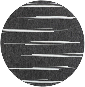 Black and White 10' x 10' Outdoor Modern Round Area Rug Weather Resistant for Patio, Deck, Terrace, Balcony, Porch 100% Polypropylene Modern Outside Carpet for Sale at Rug Engine