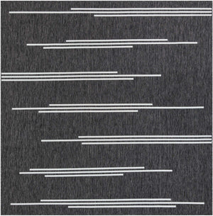 Black and White 10' x 10' Outdoor Modern Square Area Rug Weather Resistant for Patio, Deck, Terrace, Balcony, Porch 100% Polypropylene Modern Outside Carpet for Sale at Rug Engine