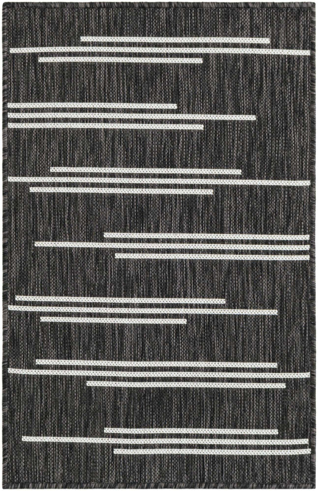 Black and White 2' x 3' 1 Outdoor Modern Rectangle Area Rug Weather Resistant for Patio, Deck, Terrace, Balcony, Porch 100% Polypropylene Modern Outside Carpet for Sale at Rug Engine