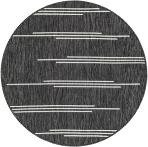 Black and White 4' 1 x 4' 1 Outdoor Modern Round Area Rug Weather Resistant for Patio, Deck, Terrace, Balcony, Porch 100% Polypropylene Modern Outside Carpet for Sale at Rug Engine