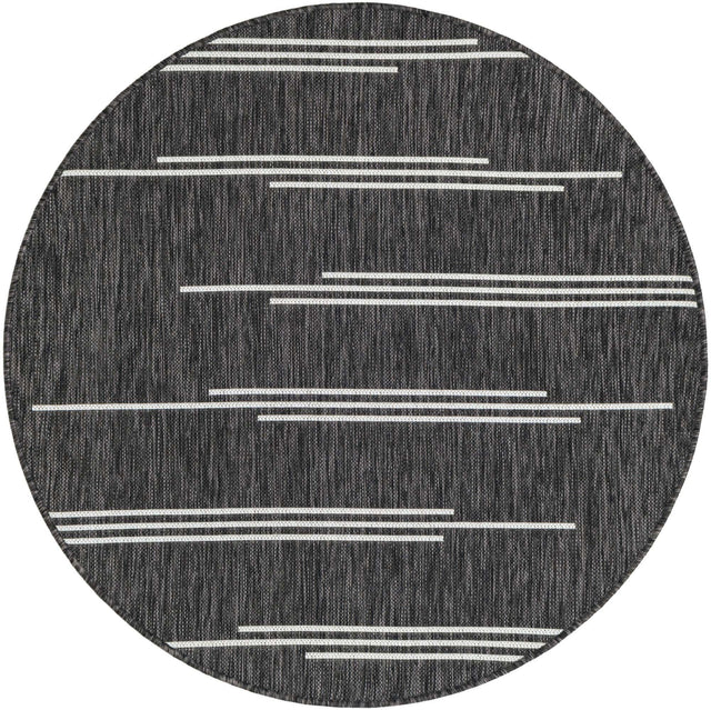 Black and White 4' 1 x 4' 1 Outdoor Modern Round Area Rug Weather Resistant for Patio, Deck, Terrace, Balcony, Porch 100% Polypropylene Modern Outside Carpet for Sale at Rug Engine