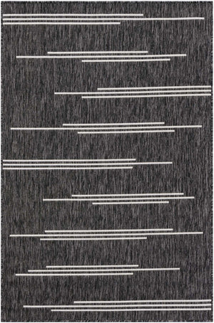 Black and White 4' 1 x 6' 1 Outdoor Modern Rectangle Area Rug Weather Resistant for Patio, Deck, Terrace, Balcony, Porch 100% Polypropylene Modern Outside Carpet for Sale at Rug Engine