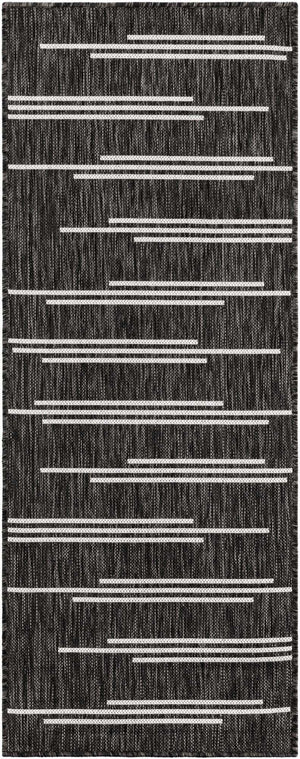 Black and White 2' x 5' 3 Outdoor Modern Runner Area Rug Weather Resistant for Patio, Deck, Terrace, Balcony, Porch 100% Polypropylene Modern Outside Carpet for Sale at Rug Engine