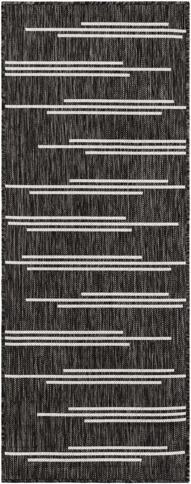 Black and White 2' x 5' 3 Outdoor Modern Runner Area Rug Weather Resistant for Patio, Deck, Terrace, Balcony, Porch 100% Polypropylene Modern Outside Carpet for Sale at Rug Engine