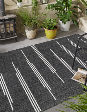 Black and White 2' x 3' 1 Outdoor Modern Rectangle Area Rug Weather Resistant for Patio, Deck, Terrace, Balcony, Porch 100% Polypropylene Modern Outside Carpet for Sale at Rug Engine
