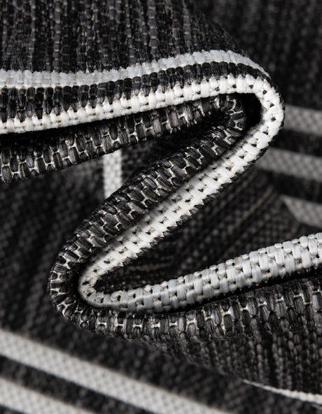 Black and White 7' 1 x 10' Outdoor Modern Rectangle Area Rug Weather Resistant for Patio, Deck, Terrace, Balcony, Porch 100% Polypropylene Modern Outside Carpet for Sale at Rug Engine