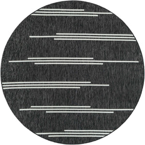 Black and White 6' 1 x 6' 1 Outdoor Modern Round Area Rug Weather Resistant for Patio, Deck, Terrace, Balcony, Porch 100% Polypropylene Modern Outside Carpet for Sale at Rug Engine