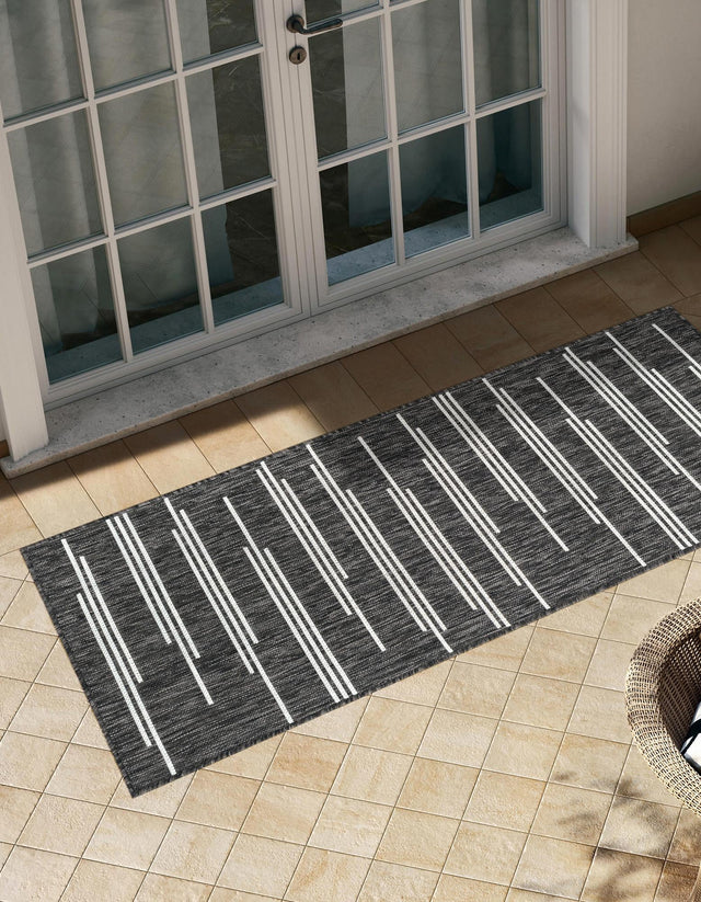 Black and White 2' x 5' 3 Outdoor Modern Runner Area Rug Weather Resistant for Patio, Deck, Terrace, Balcony, Porch 100% Polypropylene Modern Outside Carpet for Sale at Rug Engine