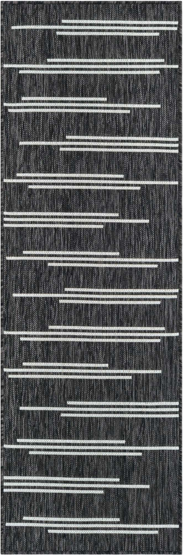 Black and White 2' x 6' 1 Outdoor Modern Runner Area Rug Weather Resistant for Patio, Deck, Terrace, Balcony, Porch 100% Polypropylene Modern Outside Carpet for Sale at Rug Engine