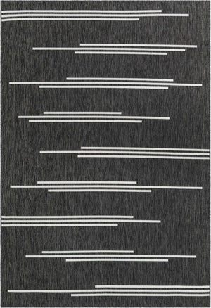 Black and White 7' 1 x 10' Outdoor Modern Rectangle Area Rug Weather Resistant for Patio, Deck, Terrace, Balcony, Porch 100% Polypropylene Modern Outside Carpet for Sale at Rug Engine