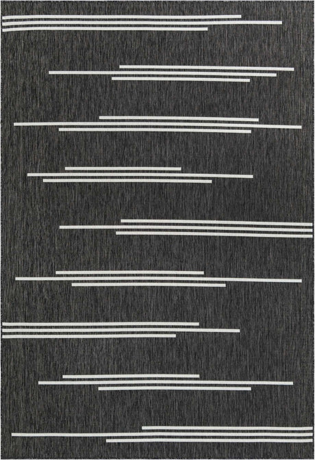 Black and White 7' 1 x 10' Outdoor Modern Rectangle Area Rug Weather Resistant for Patio, Deck, Terrace, Balcony, Porch 100% Polypropylene Modern Outside Carpet for Sale at Rug Engine