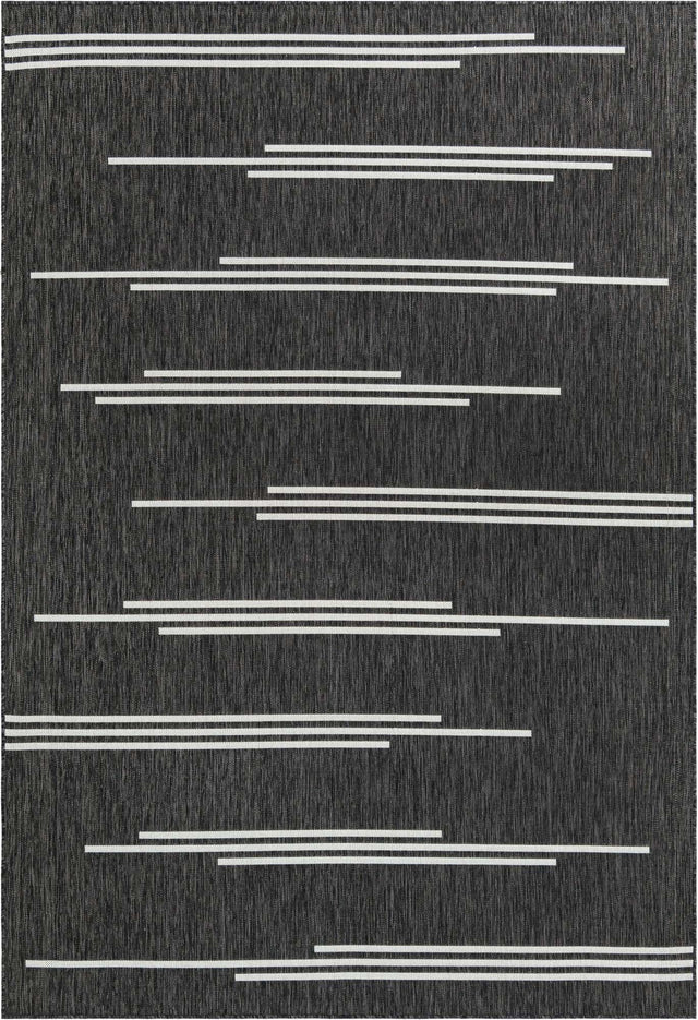 Black and White 7' 1 x 10' Outdoor Modern Rectangle Area Rug Weather Resistant for Patio, Deck, Terrace, Balcony, Porch 100% Polypropylene Modern Outside Carpet for Sale at Rug Engine