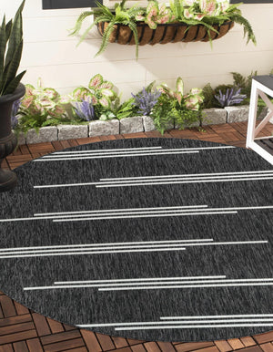 Black and White 3' 1 x 3' 1 Outdoor Modern Round Area Rug Weather Resistant for Patio, Deck, Terrace, Balcony, Porch 100% Polypropylene Modern Outside Carpet for Sale at Rug Engine