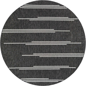 Black and White 7' 10 x 7' 10 Outdoor Modern Round Area Rug Weather Resistant for Patio, Deck, Terrace, Balcony, Porch 100% Polypropylene Modern Outside Carpet for Sale at Rug Engine