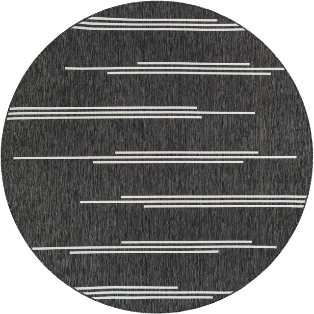 Black and White 7' 10 x 7' 10 Outdoor Modern Round Area Rug Weather Resistant for Patio, Deck, Terrace, Balcony, Porch 100% Polypropylene Modern Outside Carpet for Sale at Rug Engine