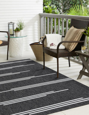 Black and White 10' x 10' Outdoor Modern Square Area Rug Weather Resistant for Patio, Deck, Terrace, Balcony, Porch 100% Polypropylene Modern Outside Carpet for Sale at Rug Engine