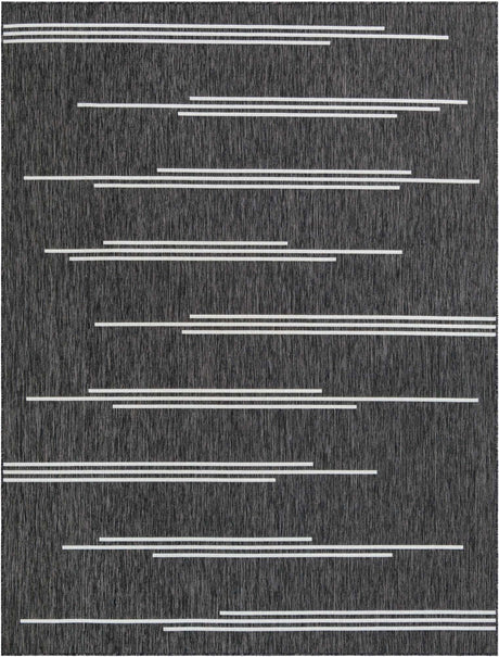 Black and White 8' x 10' Outdoor Modern Rectangle Rug