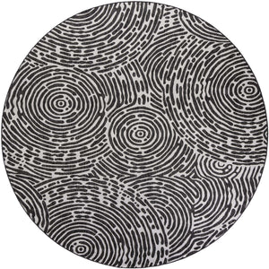 Black and White 10' x 10' Outdoor Modern Round Area Rug Weather Resistant for Patio, Deck, Terrace, Balcony, Porch 100% Polypropylene Modern Outside Carpet for Sale at Rug Engine