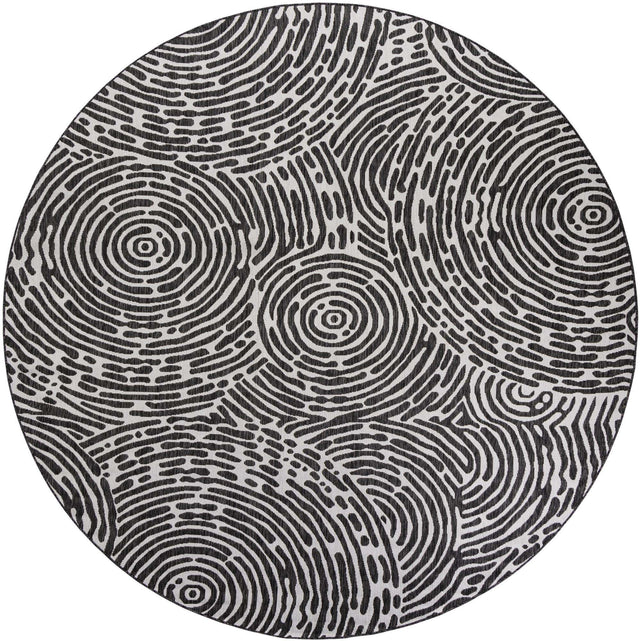 Black and White 10' x 10' Outdoor Modern Round Area Rug Weather Resistant for Patio, Deck, Terrace, Balcony, Porch 100% Polypropylene Modern Outside Carpet for Sale at Rug Engine