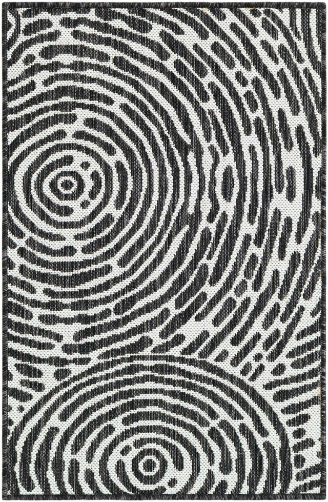 Black and White 2' x 3' 1 Outdoor Modern Rectangle Area Rug Weather Resistant for Patio, Deck, Terrace, Balcony, Porch 100% Polypropylene Modern Outside Carpet for Sale at Rug Engine