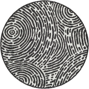 Black and White 3' 1 x 3' 1 Outdoor Modern Round Area Rug Weather Resistant for Patio, Deck, Terrace, Balcony, Porch 100% Polypropylene Modern Outside Carpet for Sale at Rug Engine