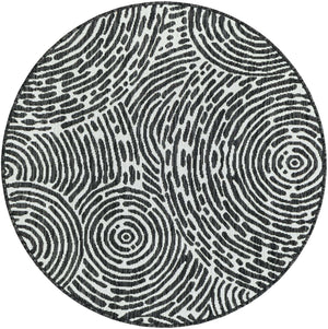 Black and White 4' 1 x 4' 1 Outdoor Modern Round Area Rug Weather Resistant for Patio, Deck, Terrace, Balcony, Porch 100% Polypropylene Modern Outside Carpet for Sale at Rug Engine