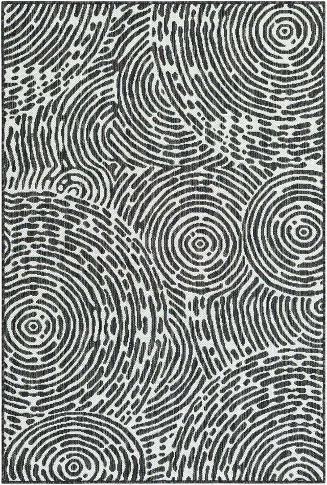 Black and White 4' 1 x 6' 1 Outdoor Modern Rectangle Area Rug Weather Resistant for Patio, Deck, Terrace, Balcony, Porch 100% Polypropylene Modern Outside Carpet for Sale at Rug Engine