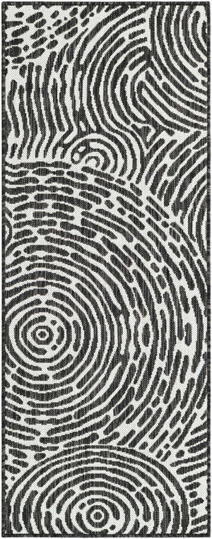 Black and White 2' x 5' 3 Outdoor Modern Runner Area Rug Weather Resistant for Patio, Deck, Terrace, Balcony, Porch 100% Polypropylene Modern Outside Carpet for Sale at Rug Engine