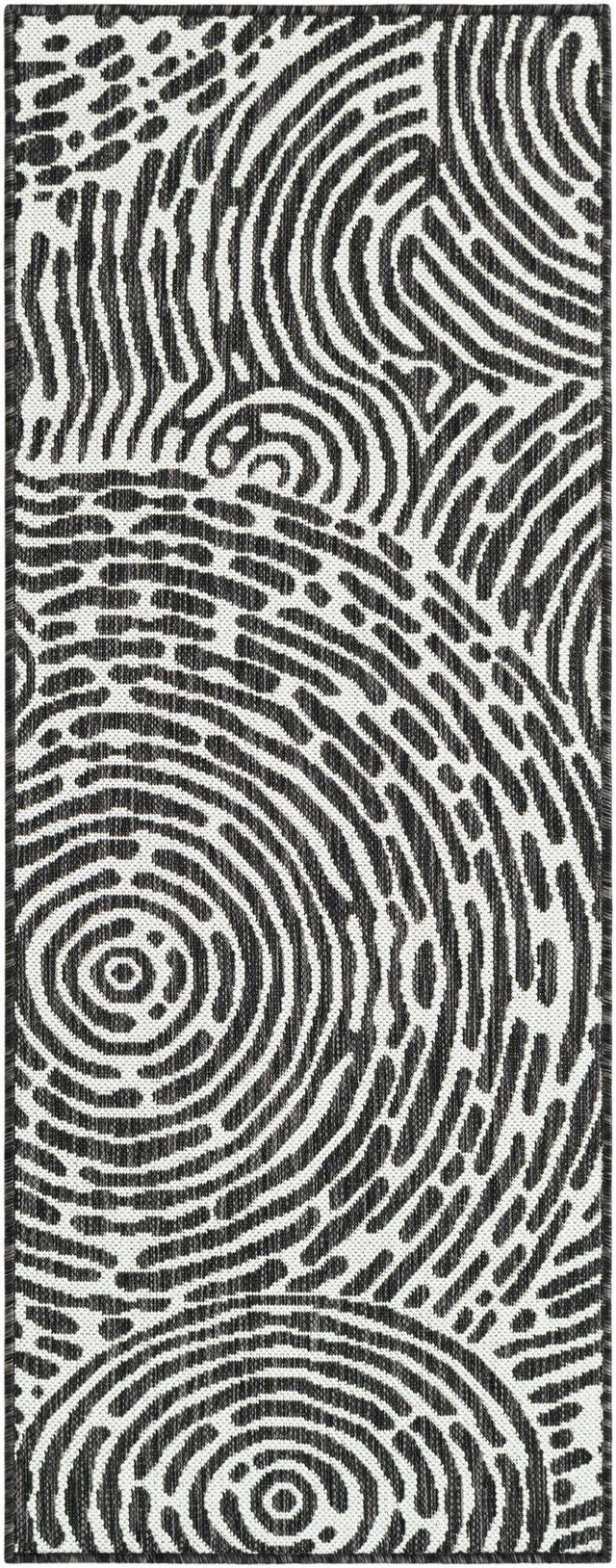 Black and White 2' x 5' 3 Outdoor Modern Runner Area Rug Weather Resistant for Patio, Deck, Terrace, Balcony, Porch 100% Polypropylene Modern Outside Carpet for Sale at Rug Engine