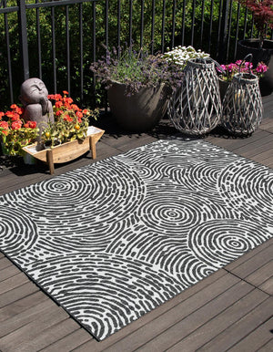 Black and White 2' x 3' 1 Outdoor Modern Rectangle Area Rug Weather Resistant for Patio, Deck, Terrace, Balcony, Porch 100% Polypropylene Modern Outside Carpet for Sale at Rug Engine