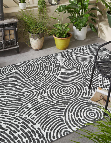 Black and White 6' 1 x 9' Outdoor Modern Rectangle Area Rug Weather Resistant for Patio, Deck, Terrace, Balcony, Porch 100% Polypropylene Modern Outside Carpet for Sale at Rug Engine