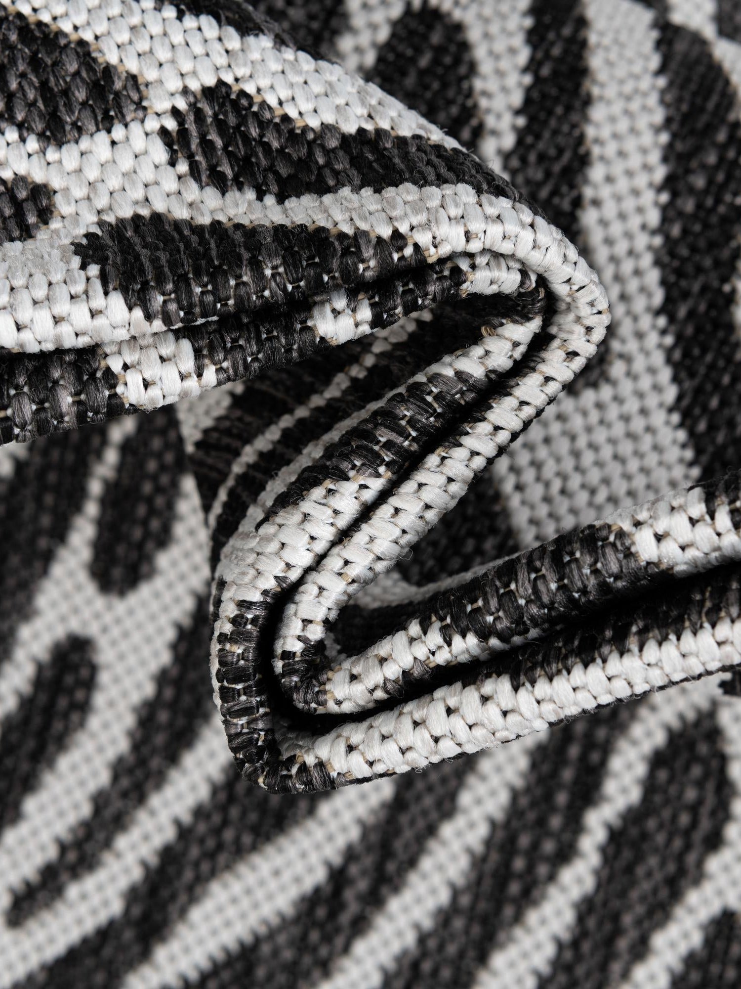 Black and White 6' 1 x 9' Outdoor Modern Rectangle Area Rug Weather Resistant for Patio, Deck, Terrace, Balcony, Porch 100% Polypropylene Modern Outside Carpet for Sale at Rug Engine