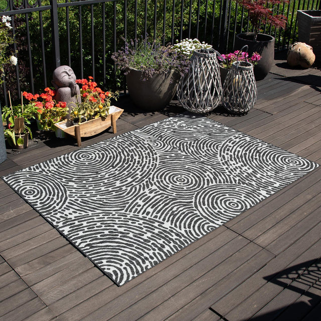 Black and White 7' 1 x 10' Outdoor Modern Rectangle Area Rug Weather Resistant for Patio, Deck, Terrace, Balcony, Porch 100% Polypropylene Modern Outside Carpet for Sale at Rug Engine