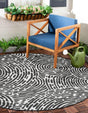 Black and White 10' x 10' Outdoor Modern Round Area Rug Weather Resistant for Patio, Deck, Terrace, Balcony, Porch 100% Polypropylene Modern Outside Carpet for Sale at Rug Engine