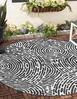Black and White 12' x 12' Outdoor Modern Round Area Rug Weather Resistant for Patio, Deck, Terrace, Balcony, Porch 100% Polypropylene Modern Outside Carpet for Sale at Rug Engine